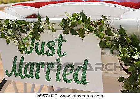Just Married sign on carriage View Large Photo Image Stock Image - Just Married sign on carriage. Fotosearch