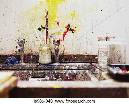 Stock Image - Sink in an art class. Fotosearch