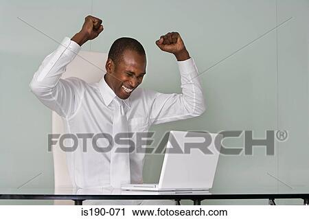 Stock Image - Overjoyed businessman. Fotosearch