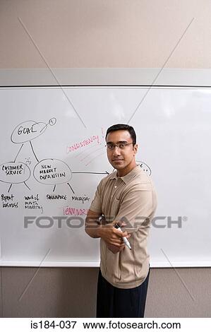 Stock Photo - Man with ideas on whiteboard. Fotosearch
