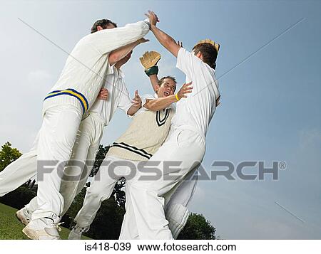 Cricketers celebrating View Large Photo Image Stock Photo - Cricketers celebrating. Fotosearch
