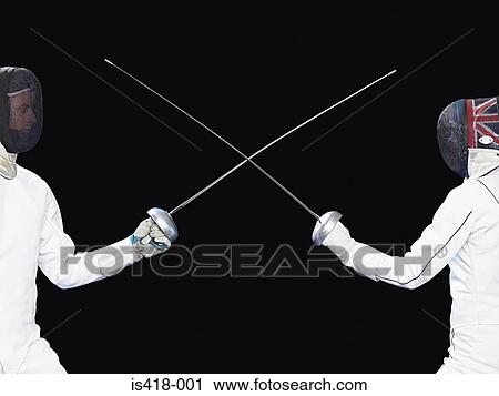 Stock Image - Fencers crossing foils. Fotosearch