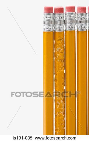 One bitten pencil amongst new pencils View Large Photo Image Stock Photography - One bitten pencil amongst new pencils. Fotosearch