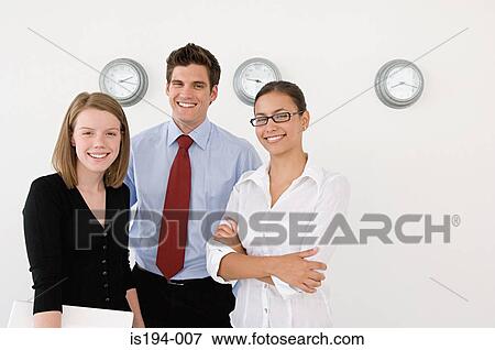 Portrait of three office workers View Large Photo Image Stock Photo - Portrait of three office workers. Fotosearch