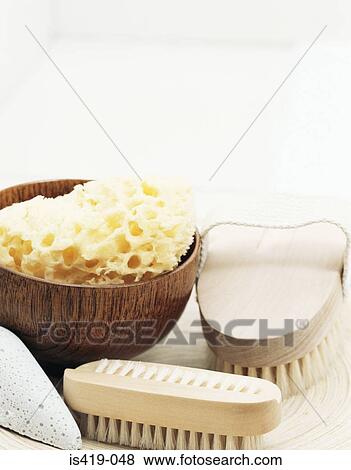 Stock Photo - Sponge brushes and pumice stone. Fotosearch