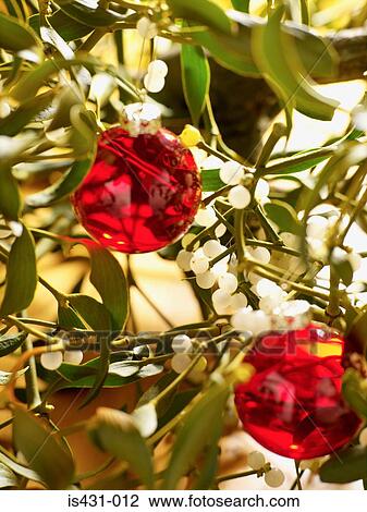 Stock Image - Mistletoe and christmas bauble. Fotosearch