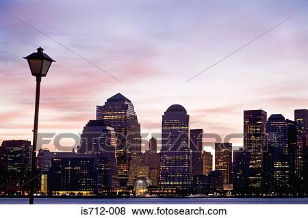 New york skyline at sunset View Large Photo Image Stock Photo - New york skyline at sunset. Fotosearch