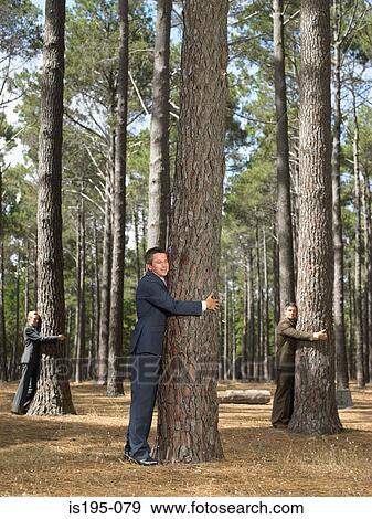 Office workers hugging trees View Large Photo Image Stock Photo - Office workers hugging trees. Fotosearch
