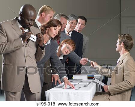 Office workers with name tags View Large Photo Image Stock Photo - Office workers with name tags. Fotosearch