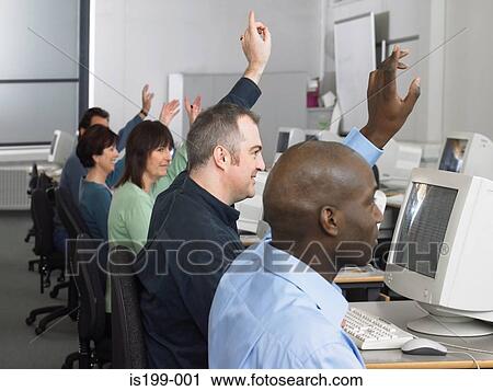 Mature students answering question View Large Photo Image Stock Image - Mature students answering question. Fotosearch