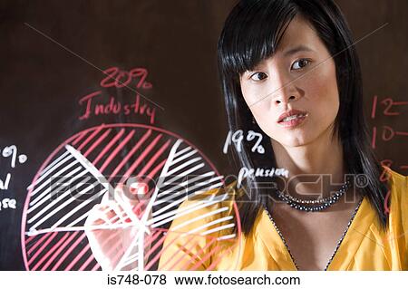 Stock Photo - Young woman drawing pie chart. Fotosearch