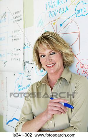 Stock Image - Businesswoman giving presentation. Fotosearch
