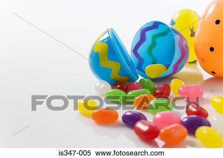 Plastic eggs and jelly beans View Large Photo Image Stock Photography - Plastic eggs and jelly beans. Fotosearch