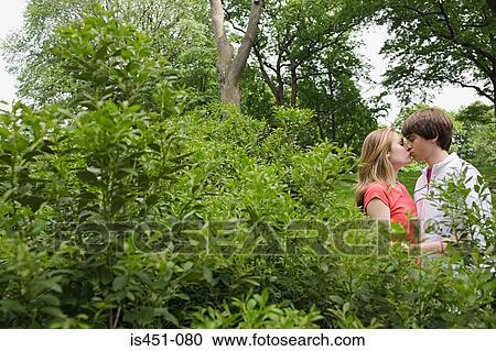 Teenagers kissing behind a bush View Large Photo Image Stock Image - Teenagers kissing behind a bush. Fotosearch