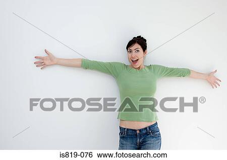 Woman with arms open View Large Photo Image Stock Photograph - Woman with arms open. Fotosearch