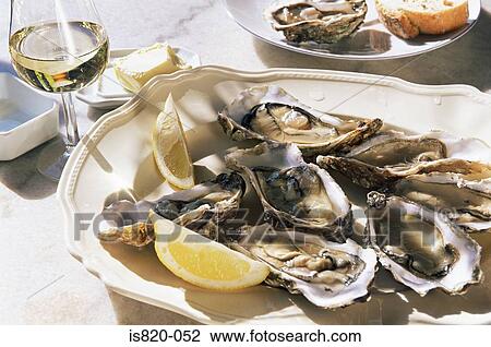 Stock Image - A plate of oysters. Fotosearch