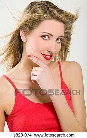 Woman wearing red lipstick View Large Photo Image Picture - Woman wearing red lipstick. Fotosearch