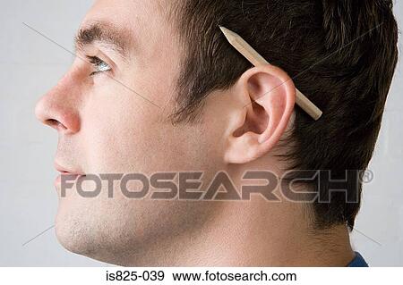 Man with a pencil behind his ear View Large Photo Image Stock Photo - Man with a pencil behind his ear. Fotosearch