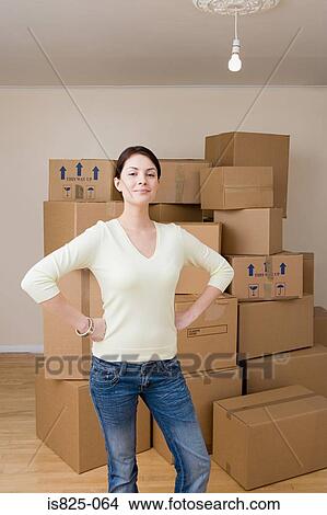 Woman with cardboard boxes View Large Photo Image Picture - Woman with cardboard boxes. Fotosearch