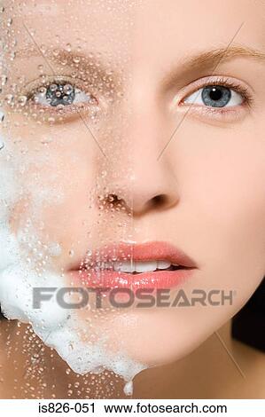 Woman with soap on her face View Large Photo Image Stock Image - Woman with soap on her face. Fotosearch