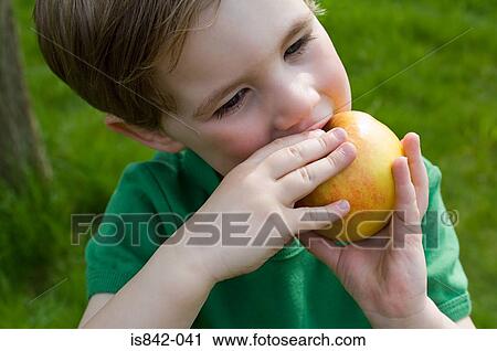 Boy eating an apple View Large Photo Image Stock Image - Boy eating an apple. Fotosearch