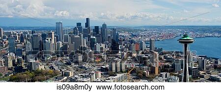 Stock Photo - Panoramic aerial view of Seattle, Washington State, USA. Fotosearch