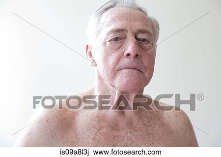 Stock Image - Portrait of topless senior man. Fotosearch