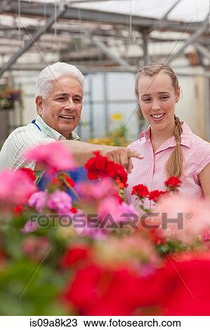 Senior gardener serving mid adult woman in garden centre, smiling View Large Photo Image Stock Image - Senior gardener serving mid adult woman in garden centre, smiling. Fotosearch