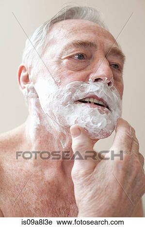 Senior man applying shaving cream View Large Photo Image Stock Image - Senior man applying shaving cream. Fotosearch
