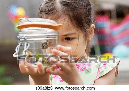 Young girl studying jar of snails View Large Photo Image Stock Image - Young girl studying jar of snails. Fotosearch