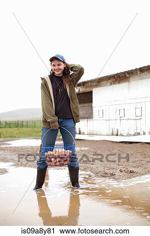 Girl carrying basket of eggs View Large Photo Image Stock Image - Girl carrying basket of eggs. Fotosearch