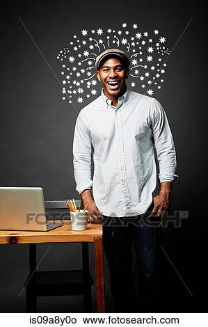 Laughing man bursting with great ideas View Large Photo Image Picture - Laughing man bursting with great ideas. Fotosearch