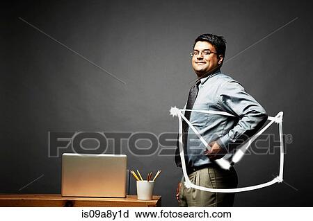 Stock Image - Man carrying letter document looking at camera. Fotosearch