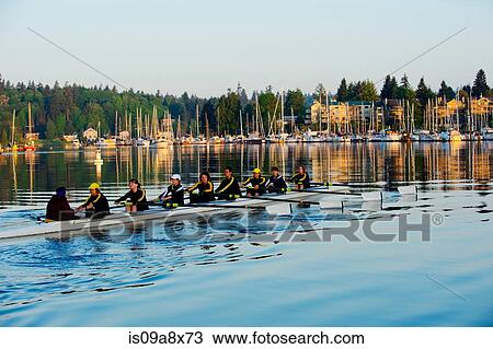 Nine people rowing in marina View Large Photo Image Stock Image - Nine people rowing in marina. Fotosearch
