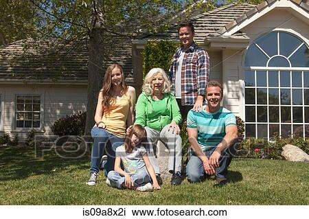 Portrait of three generation family in garden View Large Photo Image Stock Image - Portrait of three generation family in garden. Fotosearch