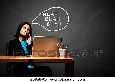 Stock Photo - Woman bored with caller on mobile phone. Fotosearch