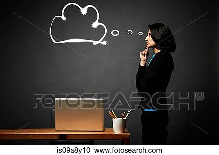 Stock Image - Woman contemplating problem. Fotosearch