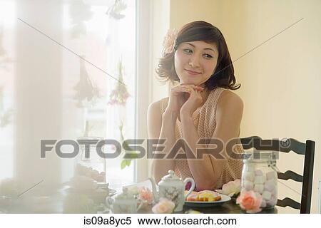 Woman day dreaming at tea time View Large Photo Image Stock Photography - Woman day dreaming at tea time. Fotosearch