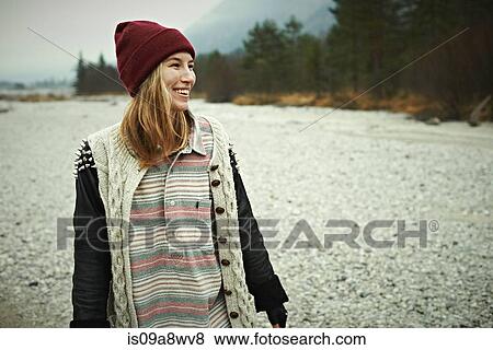 Woman smiling in forest View Large Photo Image Stock Photo - Woman smiling in forest. Fotosearch
