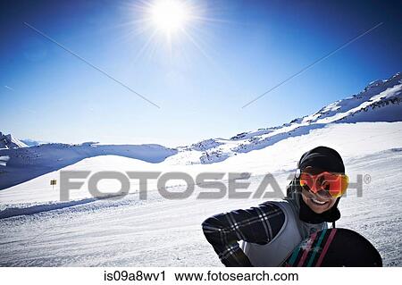 Woman wearing skiwear at top of mountain View Large Photo Image Stock Image - Woman wearing skiwear at top of mountain. Fotosearch