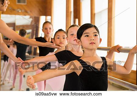 Ballerinas practising at the barre in ballet school View Large Photo Image Stock Photo - Ballerinas practising at the barre in ballet school. Fotosearch