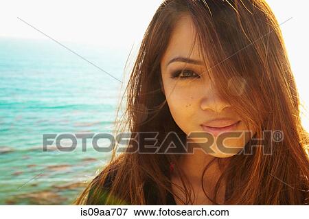 Close up portrait of young woman, Palos Verdes, California, USA View Large Photo Image Stock Photo - Close up portrait of young woman, Palos Verdes, California, USA. Fotosearch