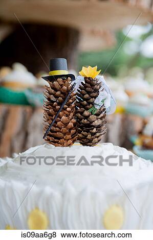 Fir cone models on top of wedding cake View Large Photo Image Stock Photo - Fir cone models on top of wedding cake. Fotosearch