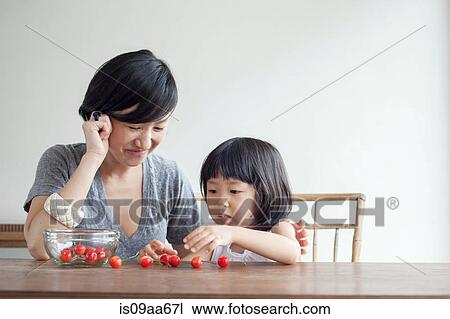 Mother and daughter counting cherries View Large Photo Image Stock Image - Mother and daughter counting cherries. Fotosearch