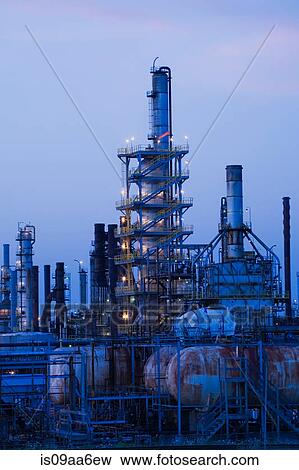 Oil and gas refinery at dusk, Montreal, Quebec, Canada View Large Photo Image Stock Photo - Oil and gas refinery at dusk, Montreal, Quebec, Canada. Fotosearch