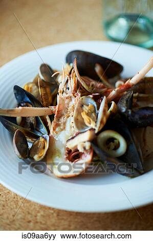Stock Photo - Still life with plate of shellfish. Fotosearch