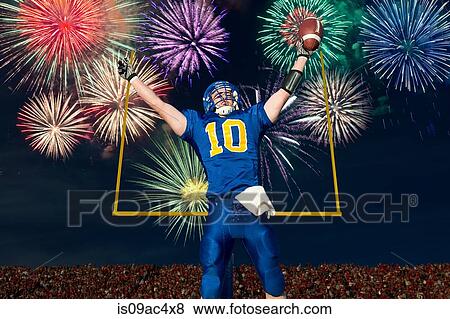 American football player celebrating with fireworks View Large Photo Image Stock Photo - American football player celebrating with fireworks. Fotosearch