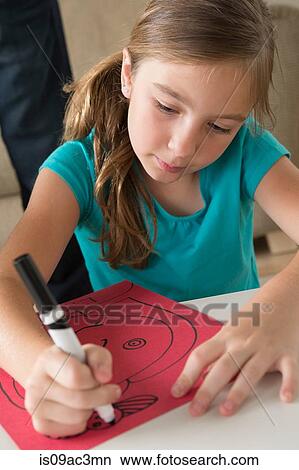 Girl drawing picture View Large Photo Image Picture - Girl drawing picture. Fotosearch
