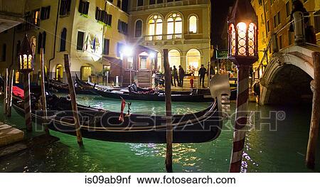 Stock Image - Gondolas on the canal, Venice, Italy. Fotosearch