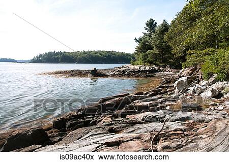 Stock Photo - Lakeside view, Bath, Maine, USA. Fotosearch